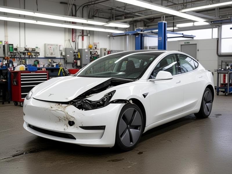 Collision repair on Tesla with front-end damage at Eastern Auto Works Cambridge MD