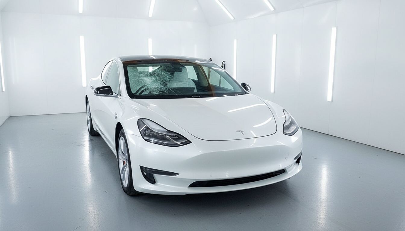 Tesla windshield replacement at Eastern Auto Works auto glass company Cambridge MD